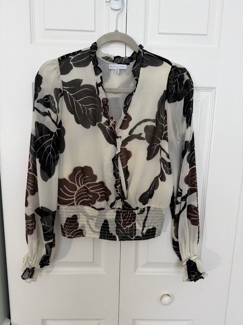 MISA Los Angeles Cream Floral Ruffle Wrap Blouse